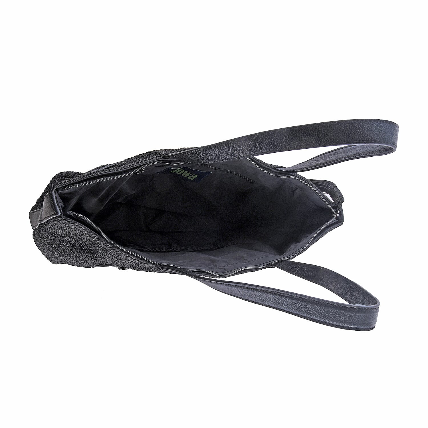 Dowa Black 100% Nylon with Leather Handwoven Tote Bag