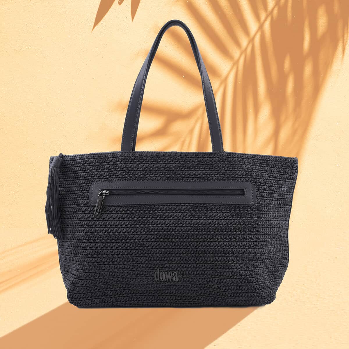 Dowa Gray 100% Nylon with Leather Handwoven Tote Bag image number 1