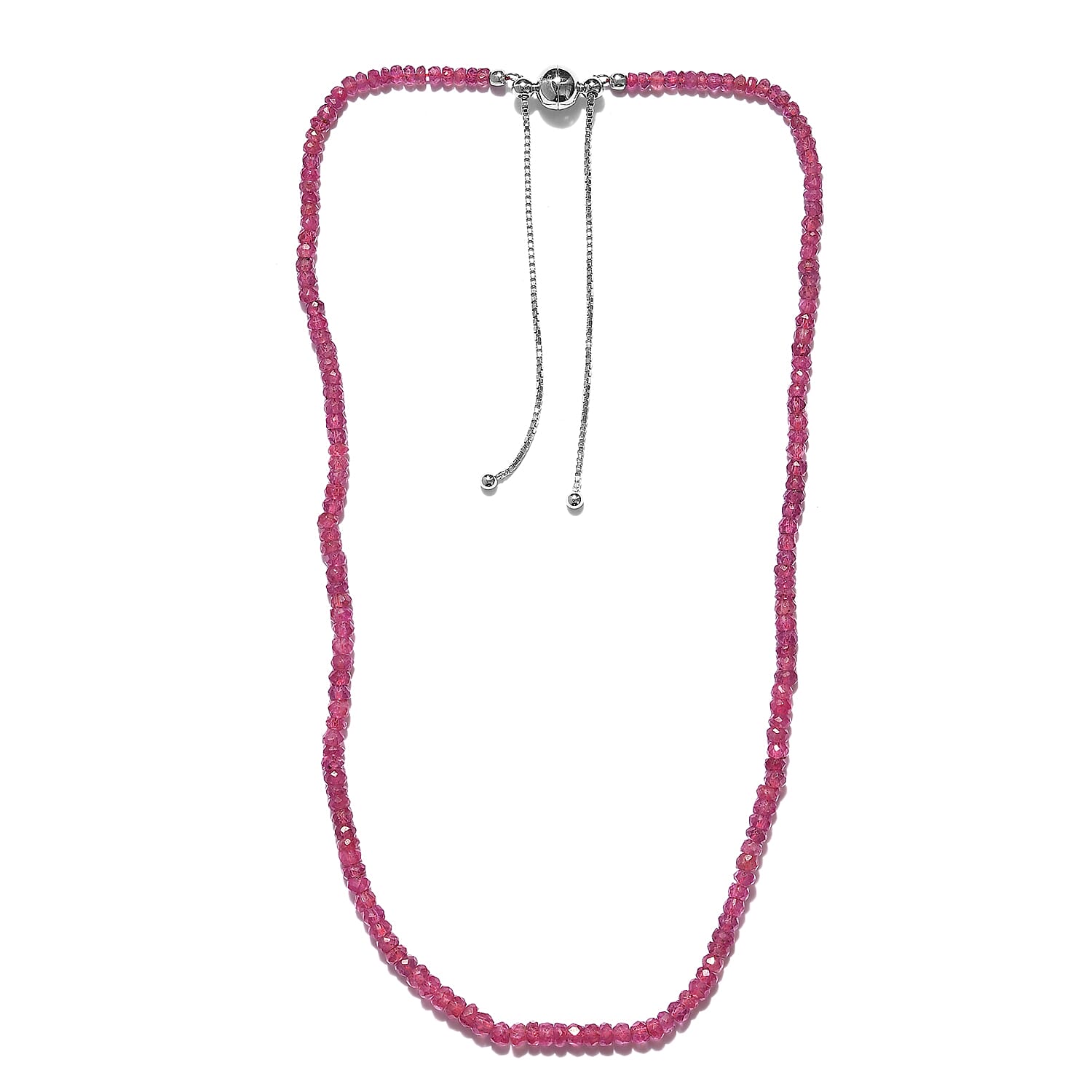 Ilakaka Hot Pink Sapphire Beaded Necklace 18 Inches in Platinum Over Sterling Silver 77.20 ctw