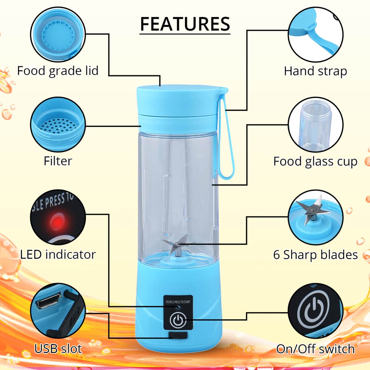 Blue Portable and Rechargeable Battery Juice USB Blender (380ml) image number 2