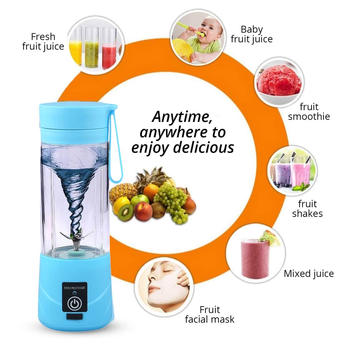 Blue Portable and Rechargeable Battery Juice USB Blender (380ml) image number 3