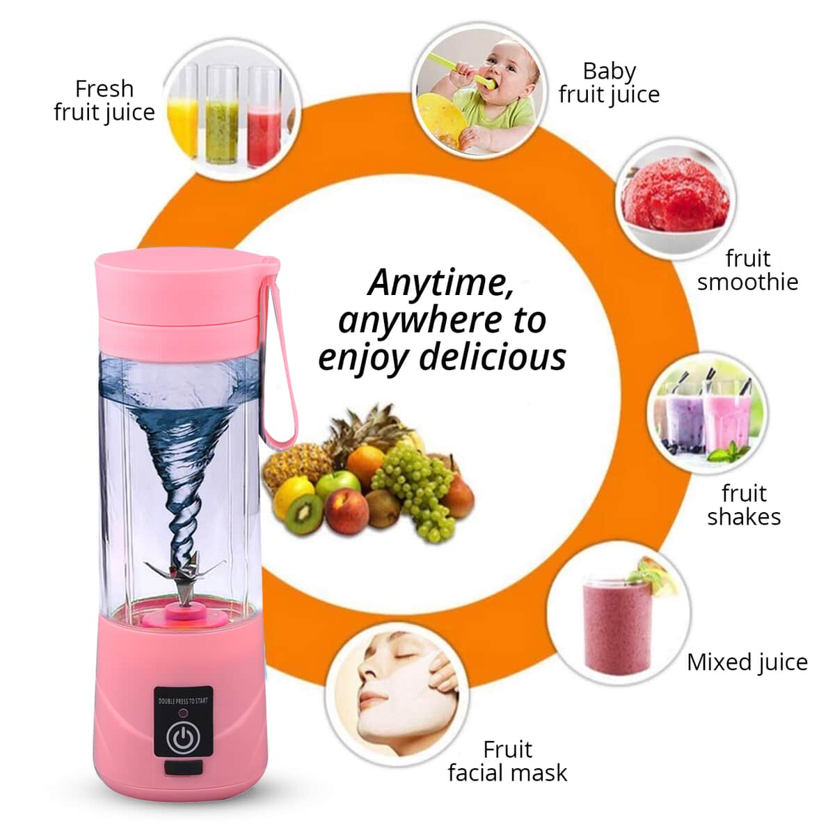 Pink Portable and Rechargeable Battery Juice USB Blender (380ml) image number 3