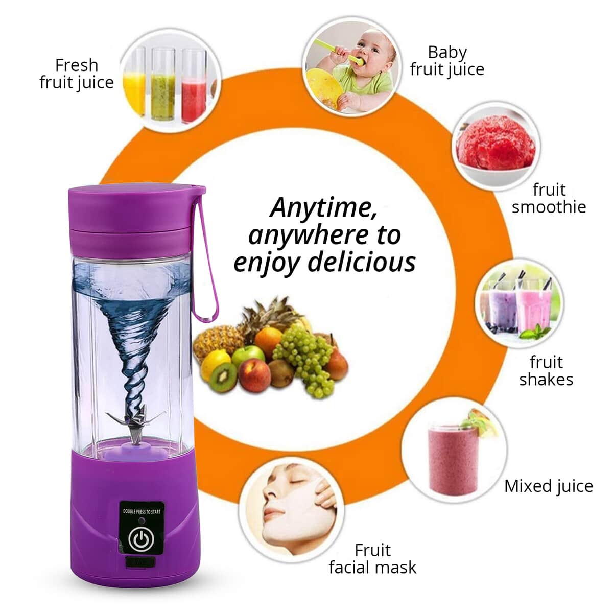 Purple Portable and Rechargeable Battery Juice USB Blender (380ml) image number 3