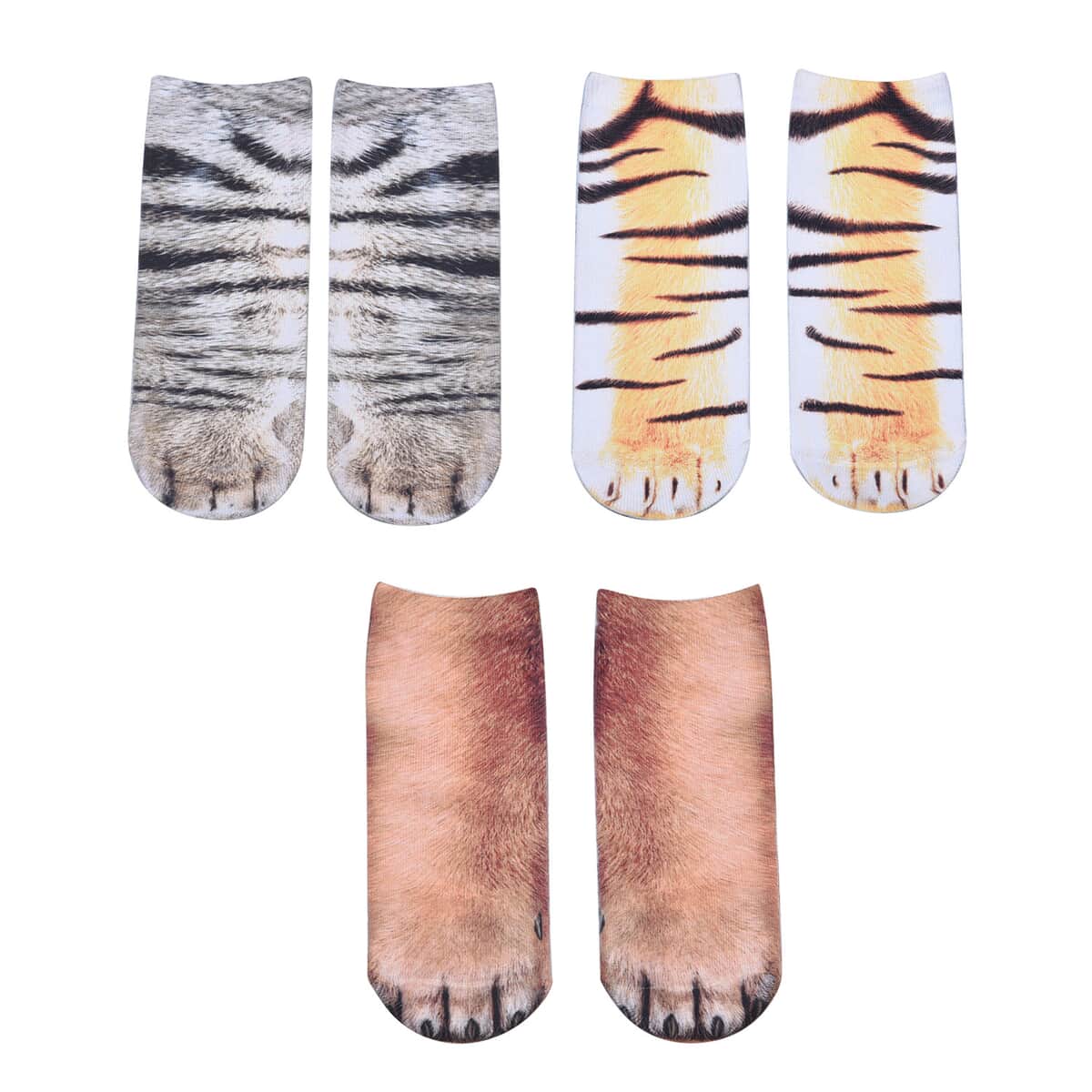 Set of 3 Multi Color 95% Polyester and 5% Spendex Tiger, Cats & Dog Paw Socks (3.54x15.75) image number 5