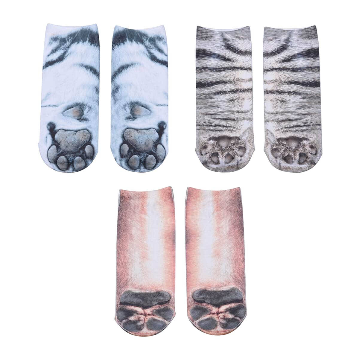 Set of 3 Multi Color 95% Polyester and 5% Spendex Tiger, Cats & Dog Paw Socks (3.54x15.75) image number 6