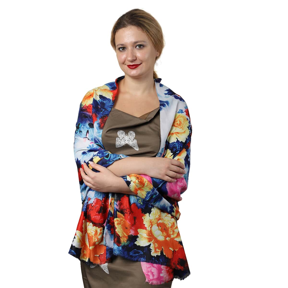 Blue Floral Printed Cotton Scarf (27.5"x72") image number 0