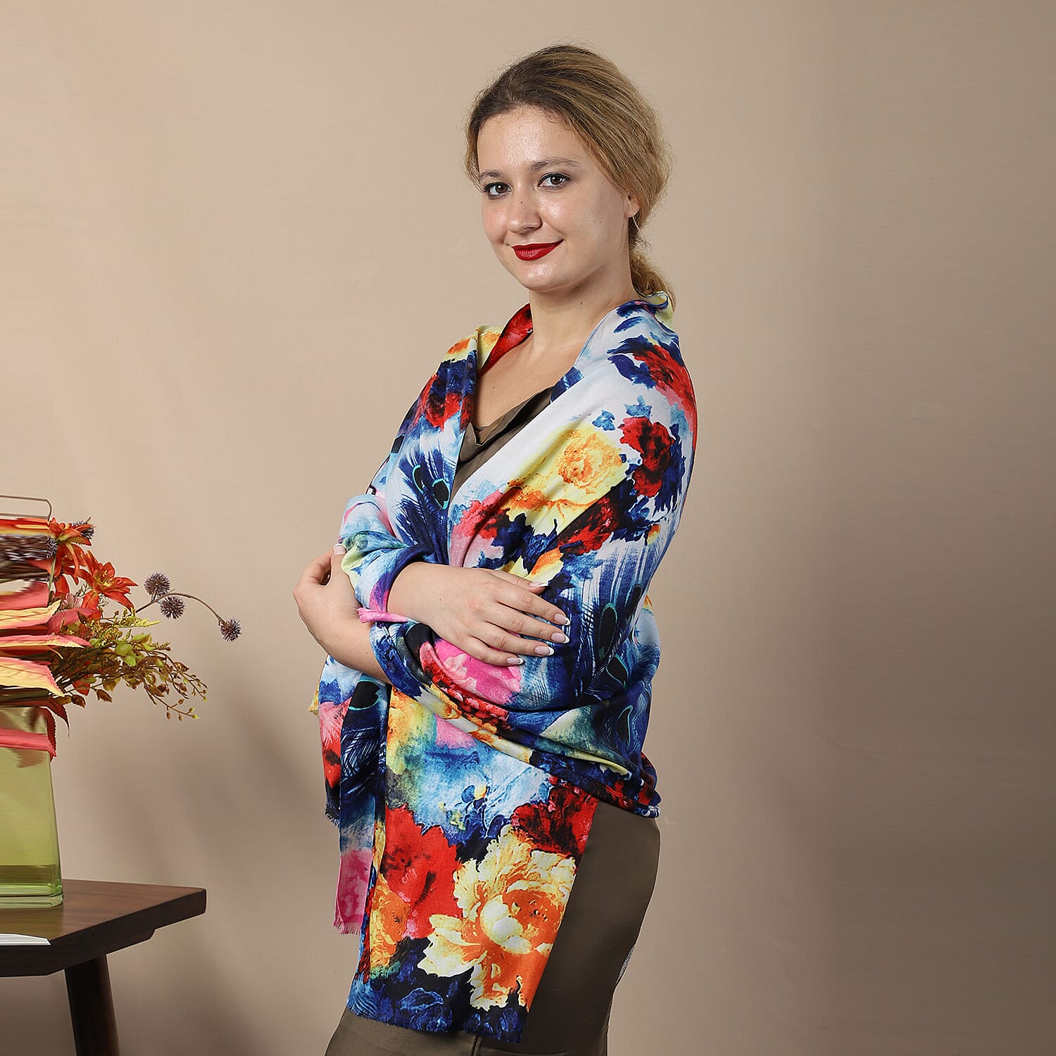 Blue Floral Printed Cotton Scarf