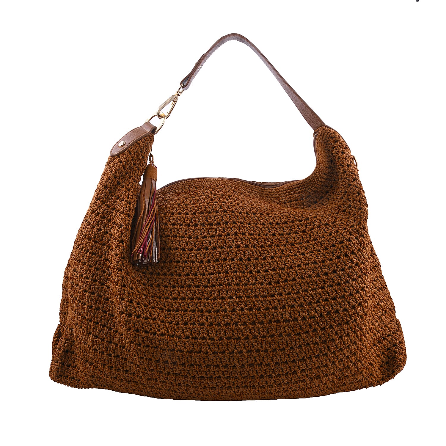 DOWA Brown 100% Nylon with Leather Handwoven Tote Bag