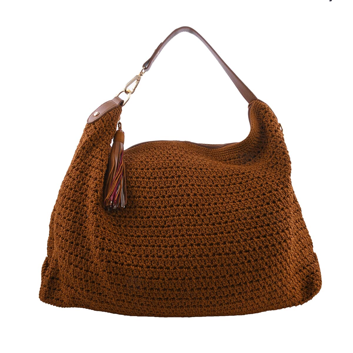 DOWA Brown 100% Nylon with Leather Handwoven Tote Bag image number 0