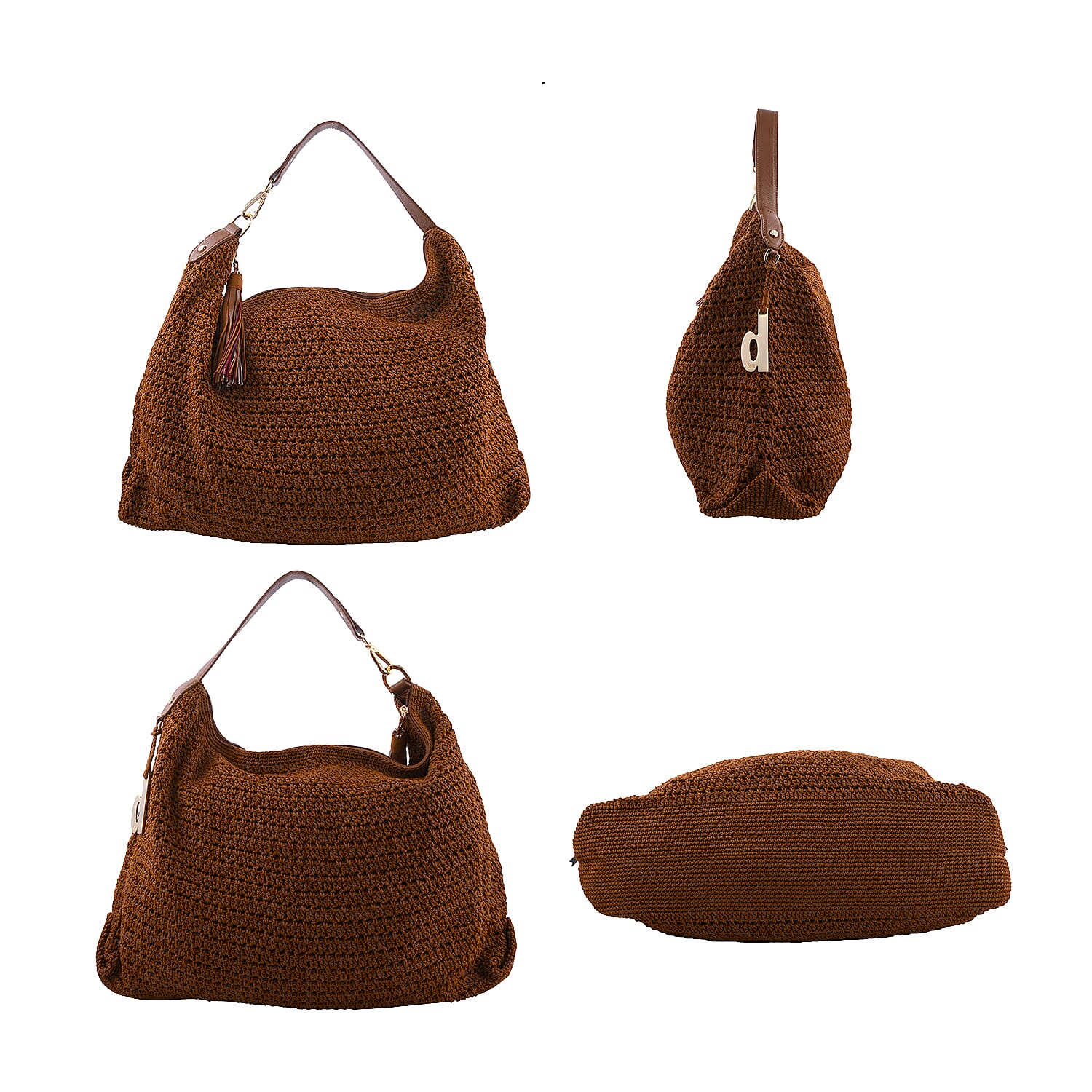 DOWA Brown 100% Nylon with Leather Handwoven Tote Bag