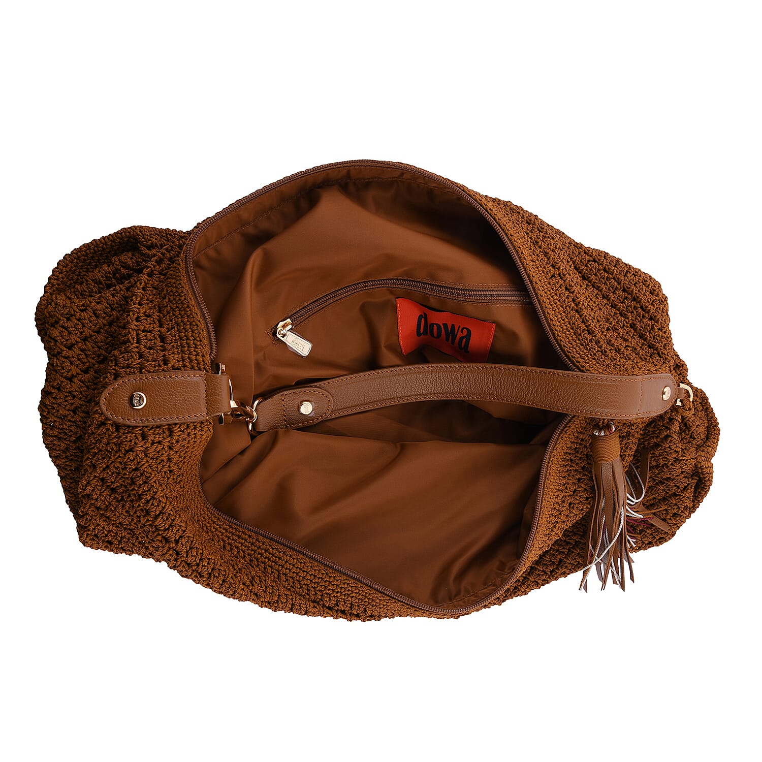 DOWA Brown 100% Nylon with Leather Handwoven Tote Bag
