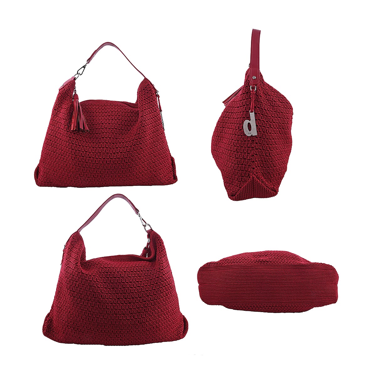 DOWA Red 100% Nylon with Leather Handwoven Tote Bag image number 1