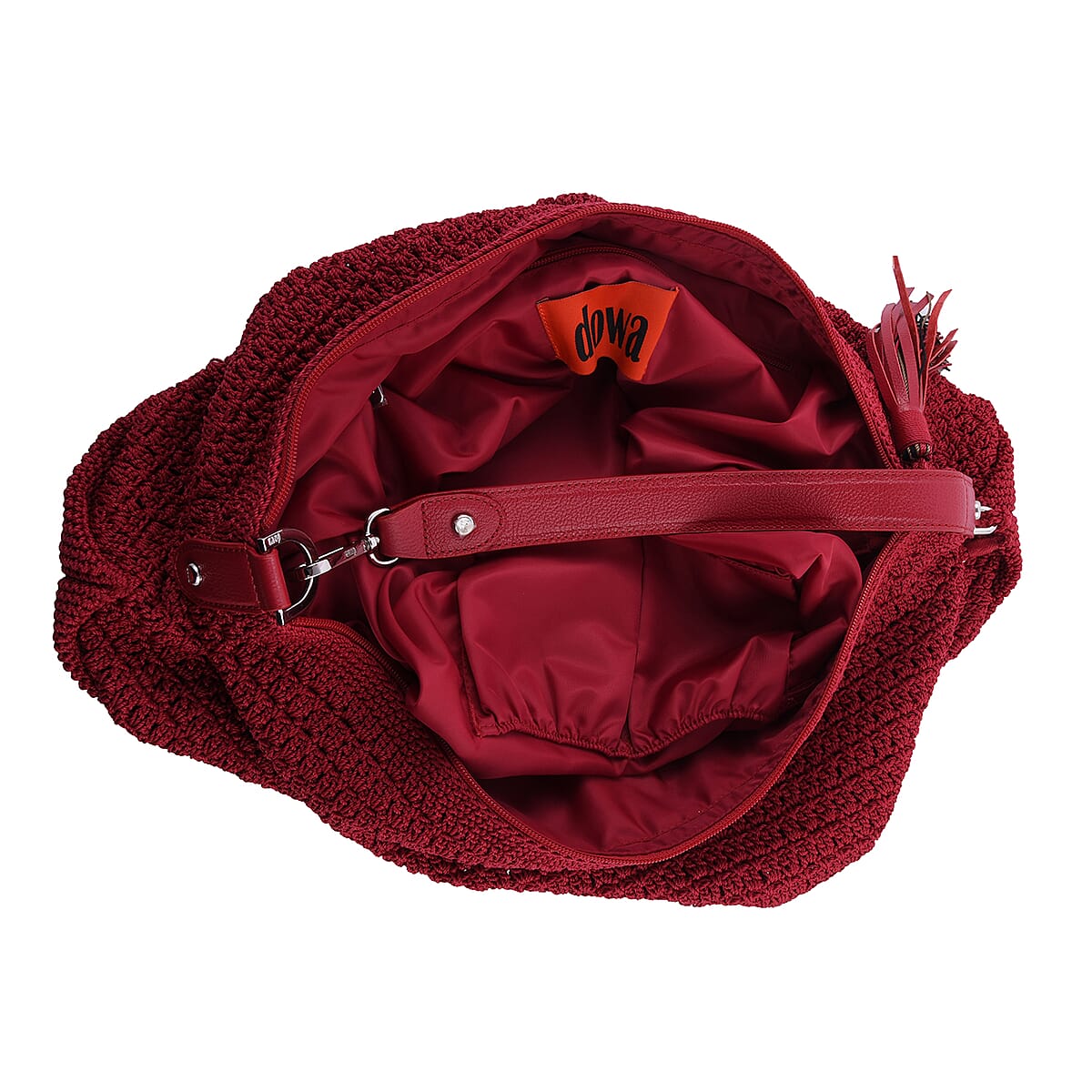 DOWA Red 100% Nylon with Leather Handwoven Tote Bag image number 2