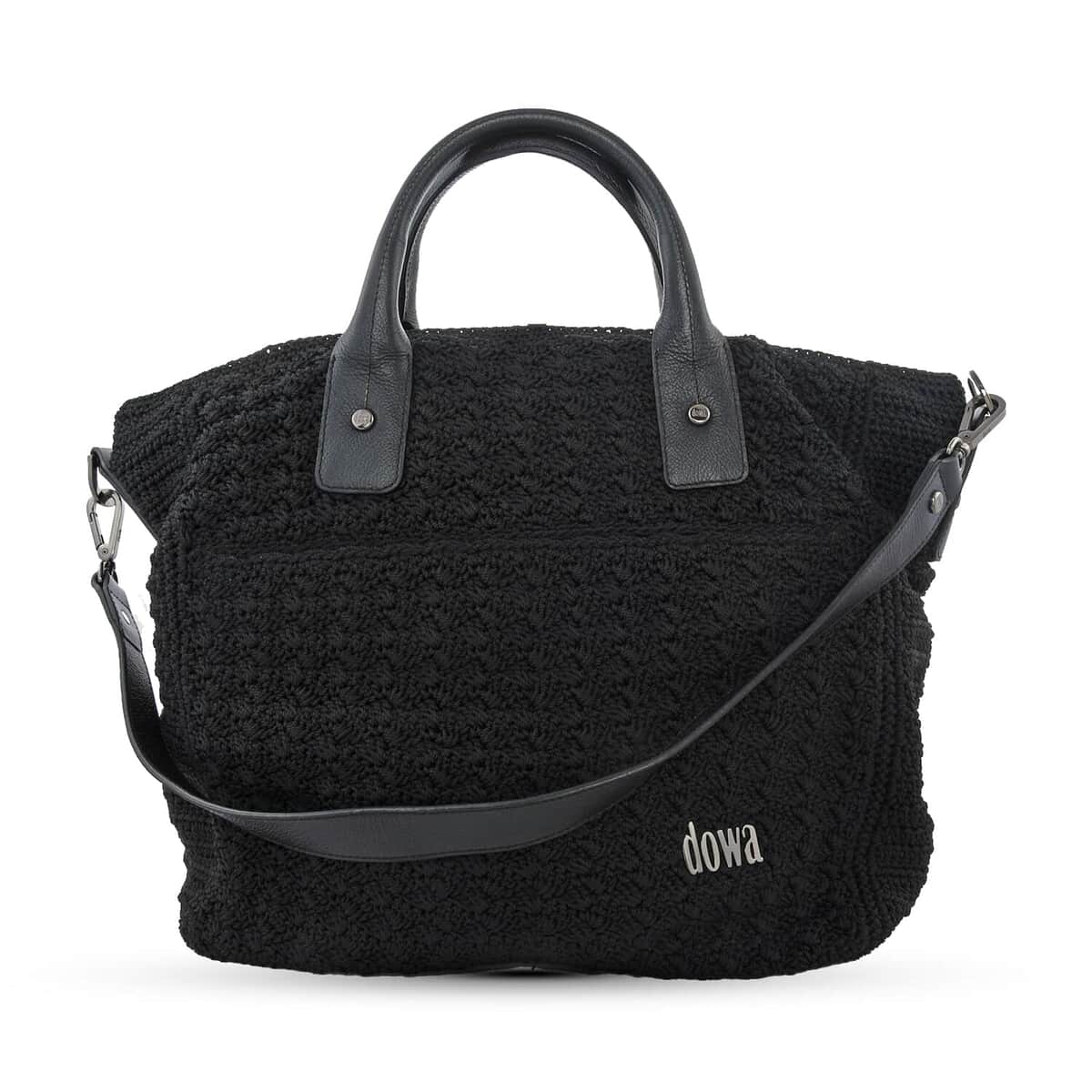 DOWA Black 100% Nylon with Leather Handwoven Tote Bag image number 0