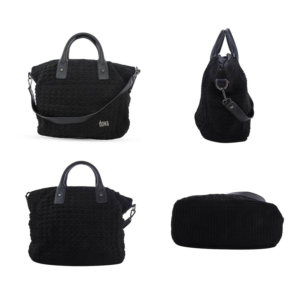 DOWA Black 100% Nylon with Leather Handwoven Tote Bag image number 1