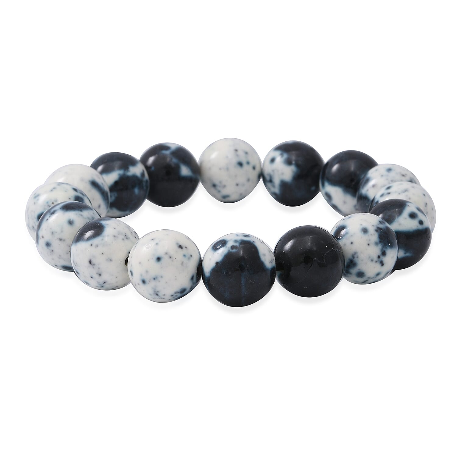 Black White Agate 12mm Beaded Stretch Bracelet 150.00