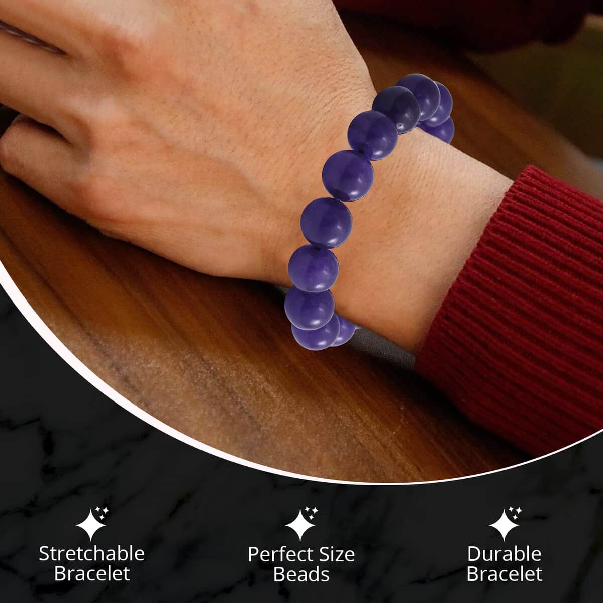 Purple Crystal Beaded Stretch Bracelet 150.00 ctw, Adjustable Beads Bracelet, Beads Jewelry, Stretchable Bracelet image number 2