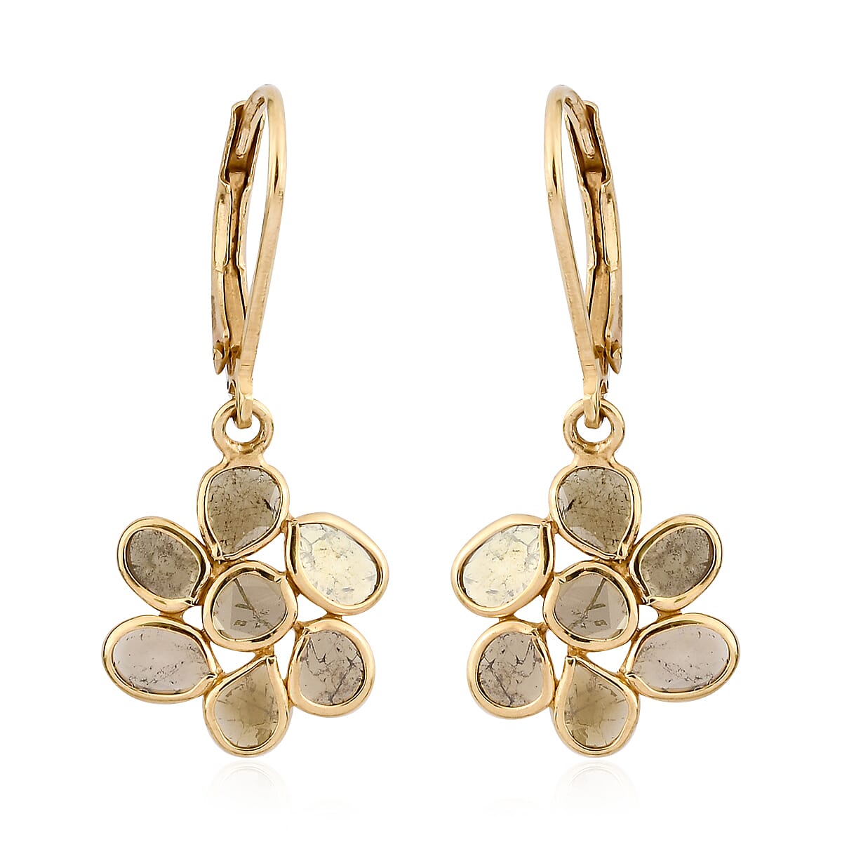 Artisan Crafted Polki Yellow Diamond Lever Back Earrings in 14K Yellow Gold Over Sterling Silver 1.00 ctw