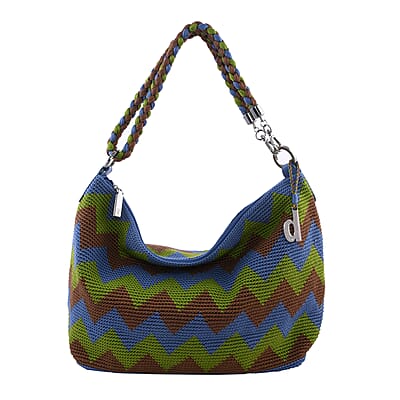 DOWA Blue, Green and Brown 100% Nylon Handwoven Shoulder Bag