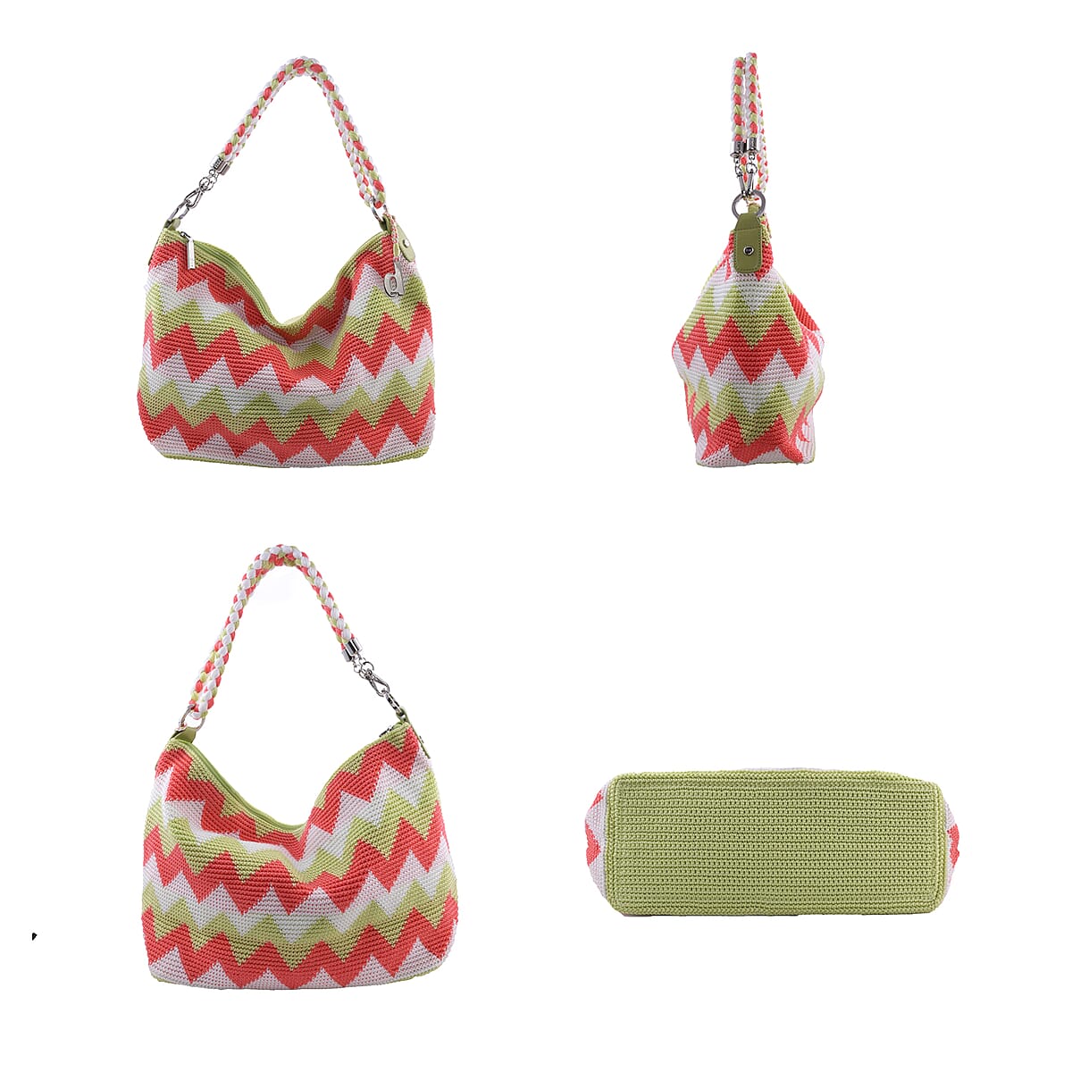 DOWA Light Green, Red and White 100% Nylon Handwoven Shoulder Bag image number 1