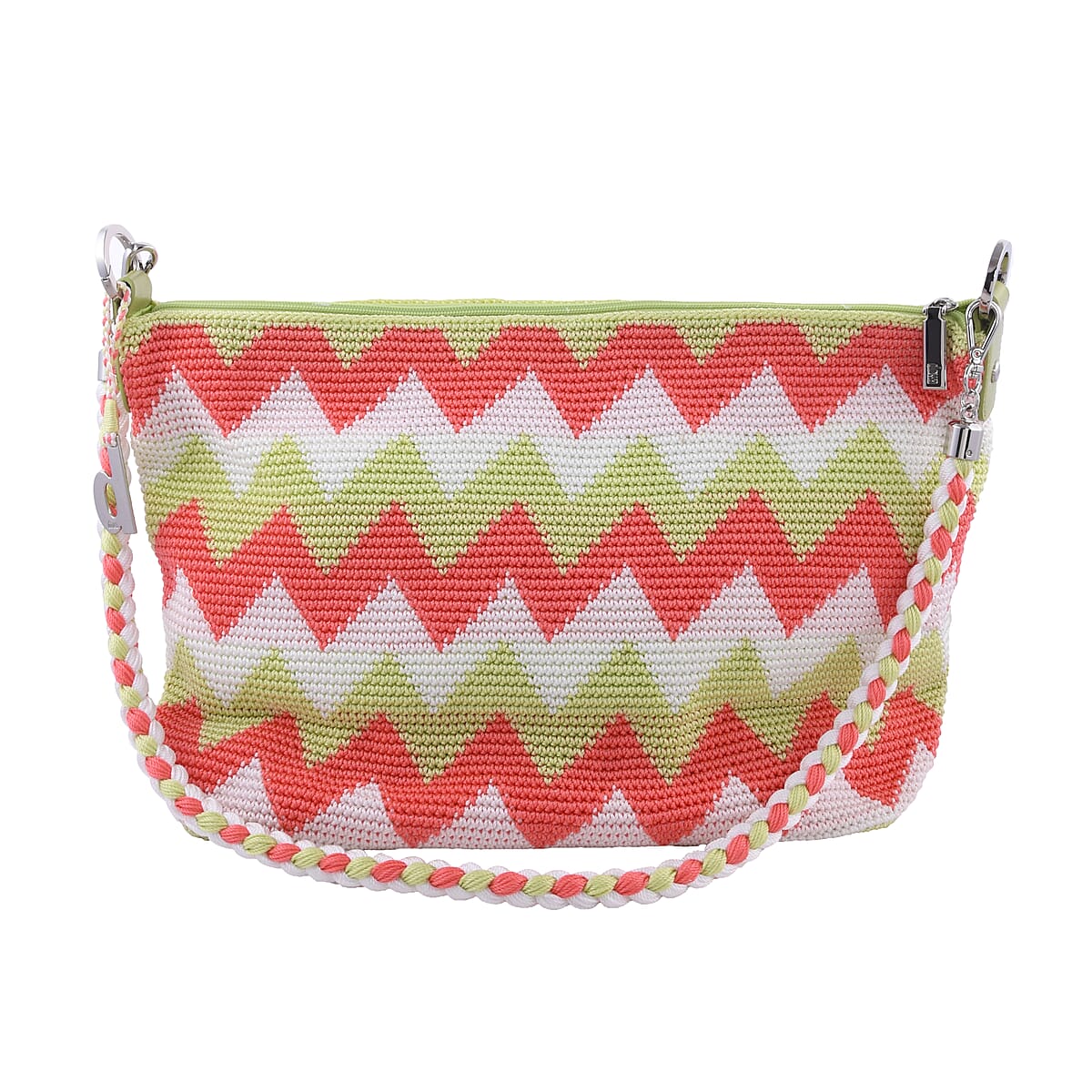 DOWA Light Green, Red and White 100% Nylon Handwoven Shoulder Bag image number 2