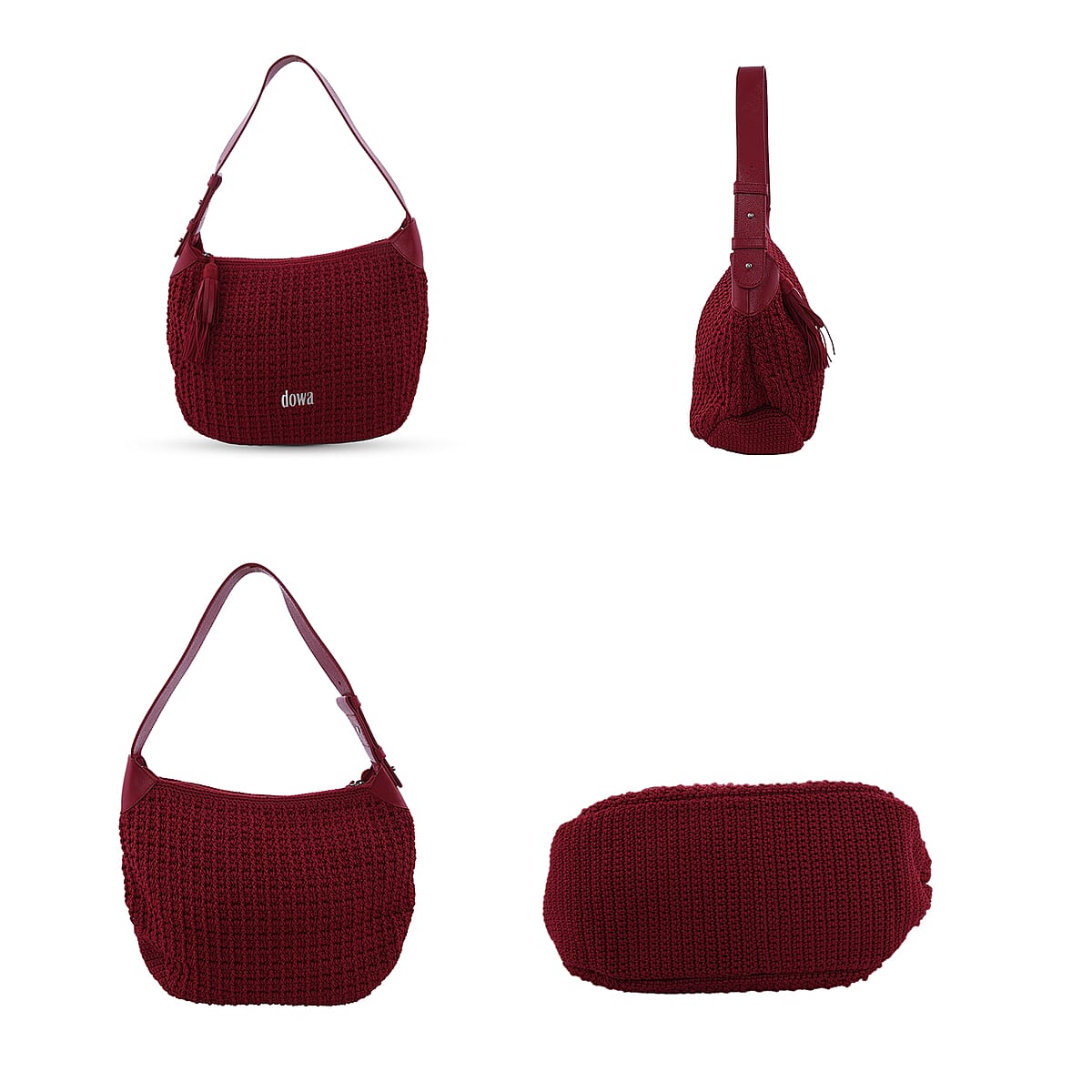 DOWA Red 100% Nylon with Leather Handwoven Shoulder Bag image number 1