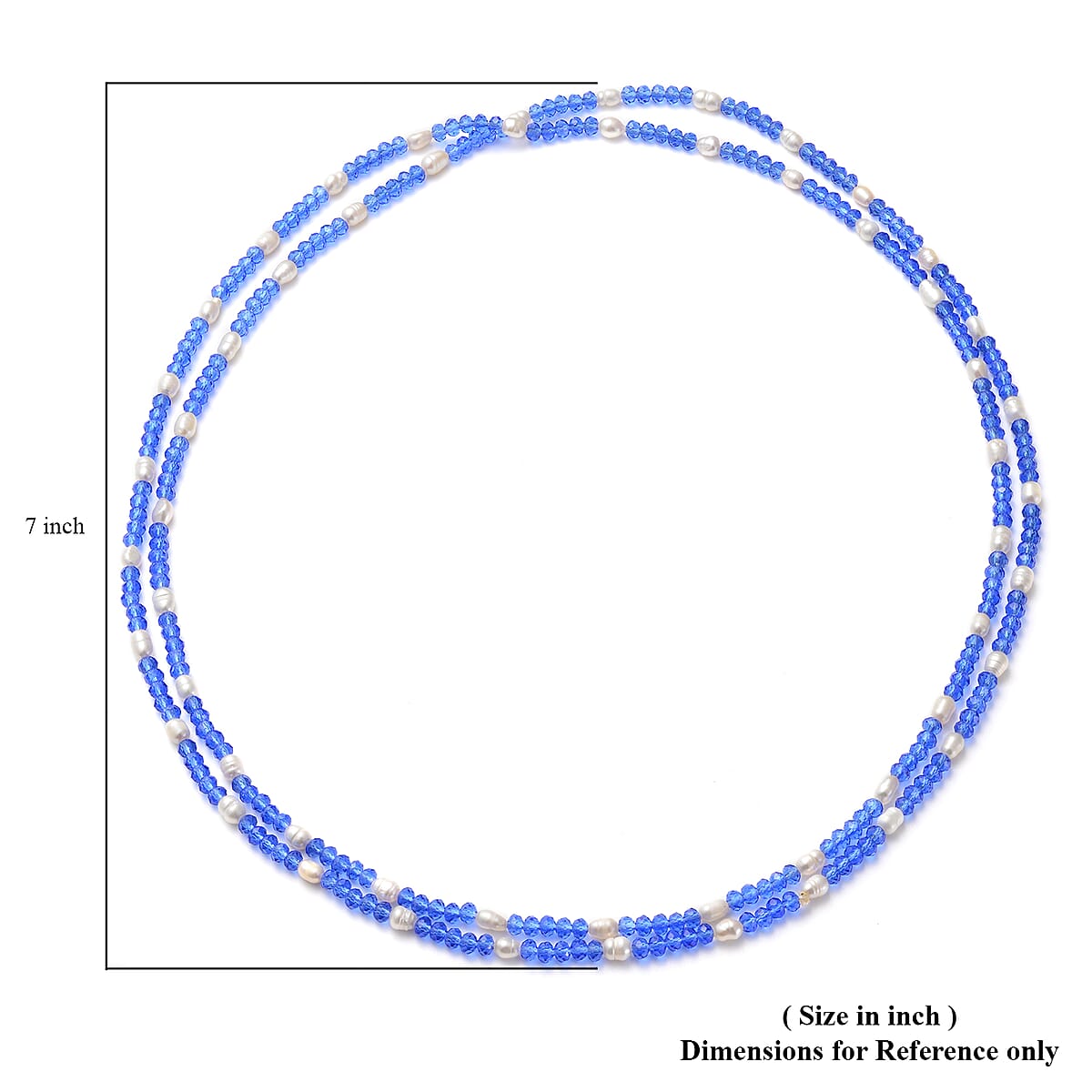 Simulated Blue Diamond and Freshwater White Cultured Pearl Beaded Endless Necklace 48 Inches image number 3