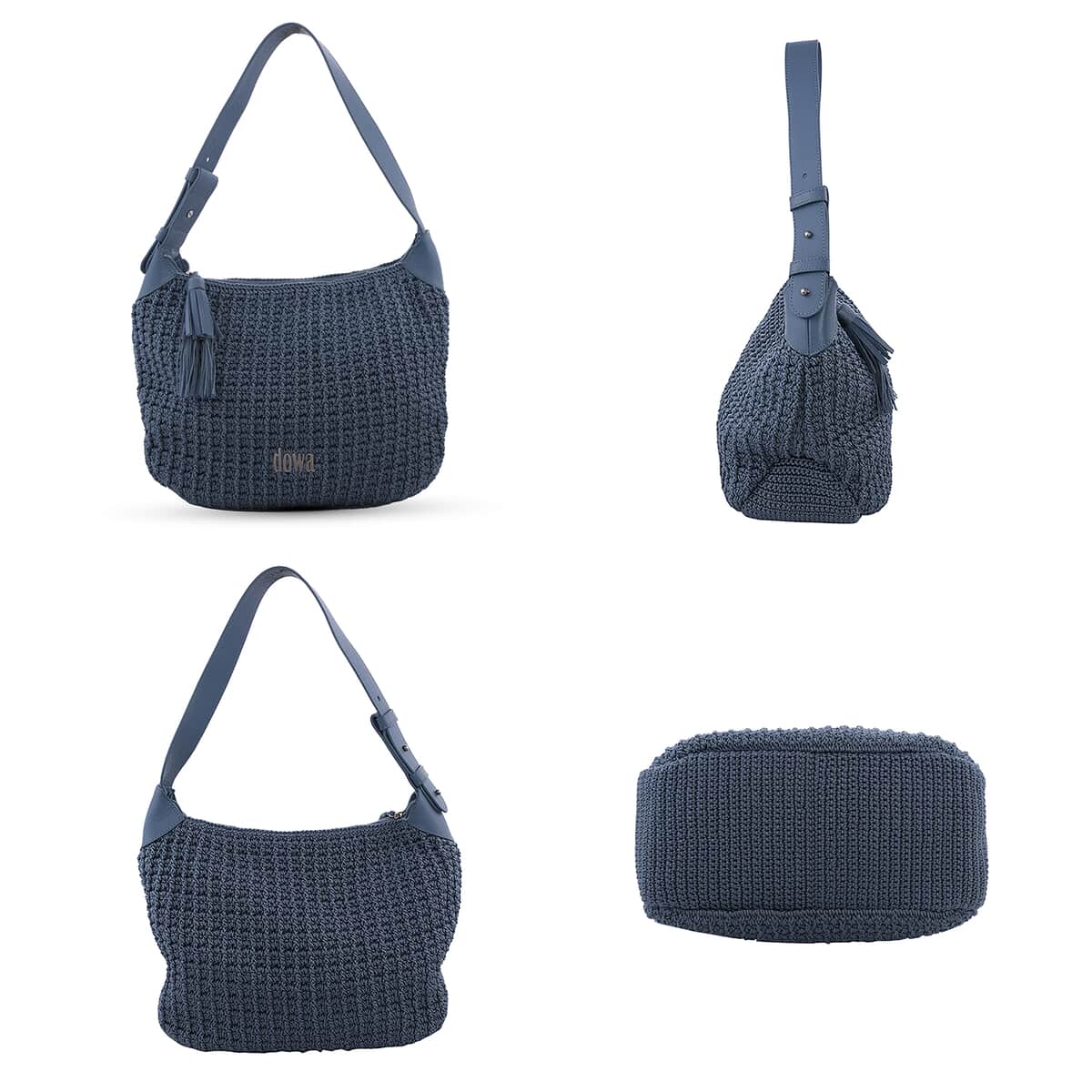 DOWA Grey 100% Nylon with Leather Handwoven Shoulder Bag image number 1