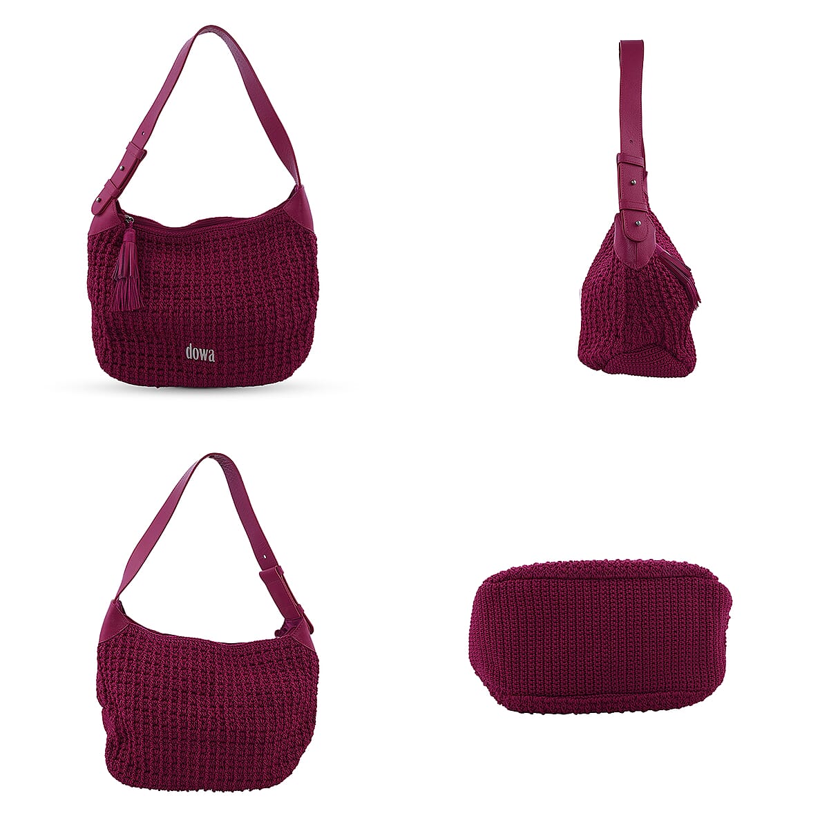 DOWA Dark Pink 100% Nylon with Leather Handwoven Shoulder Bag image number 1