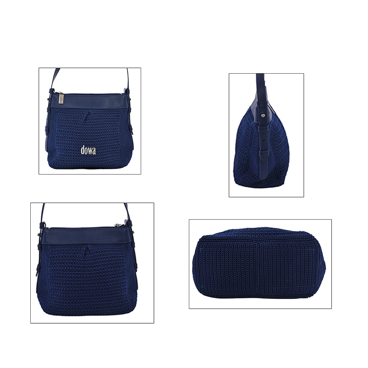 DOWA Navy 100% Nylon with Leather Handwoven Crossbody Bag image number 1