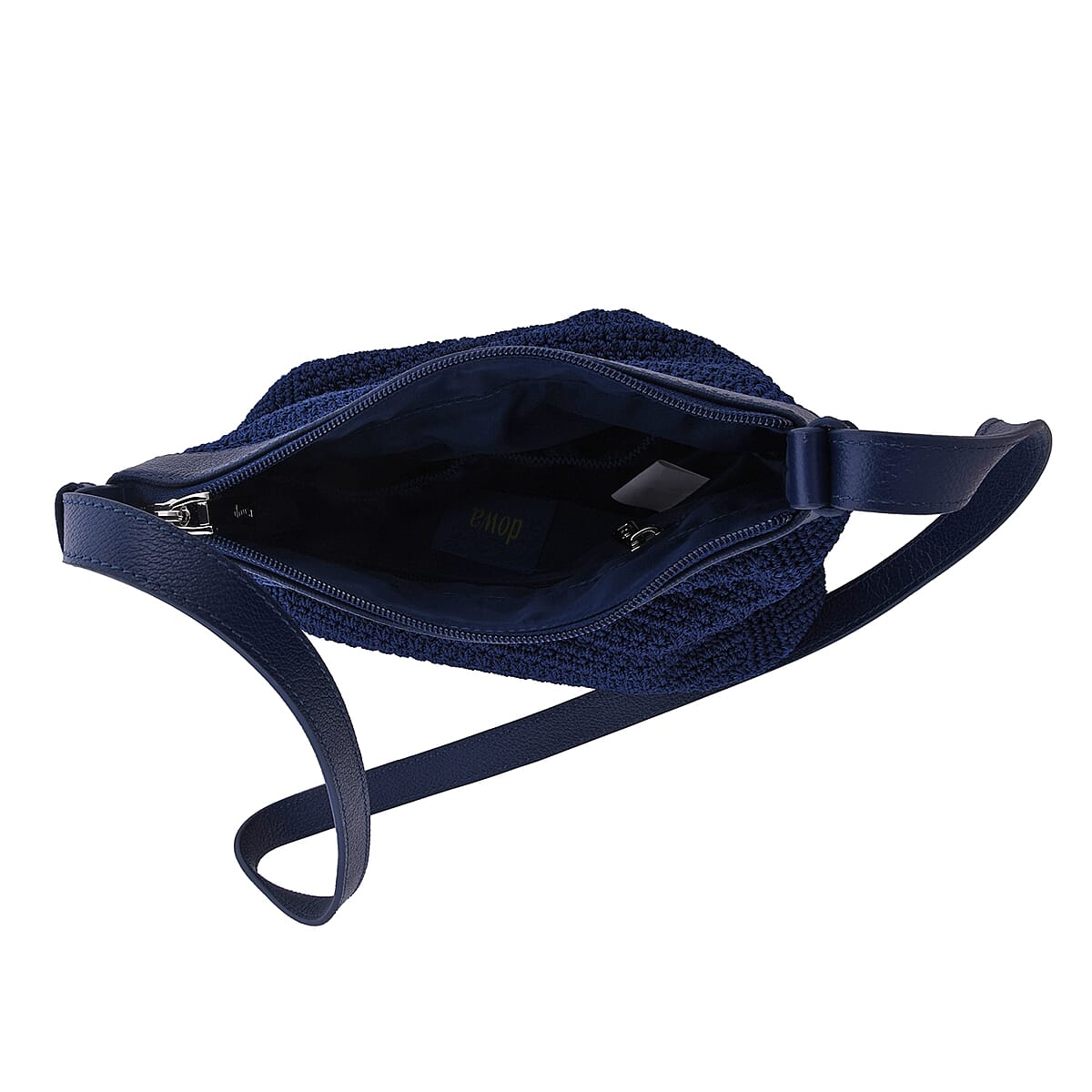 DOWA Navy 100% Nylon with Leather Handwoven Crossbody Bag image number 2