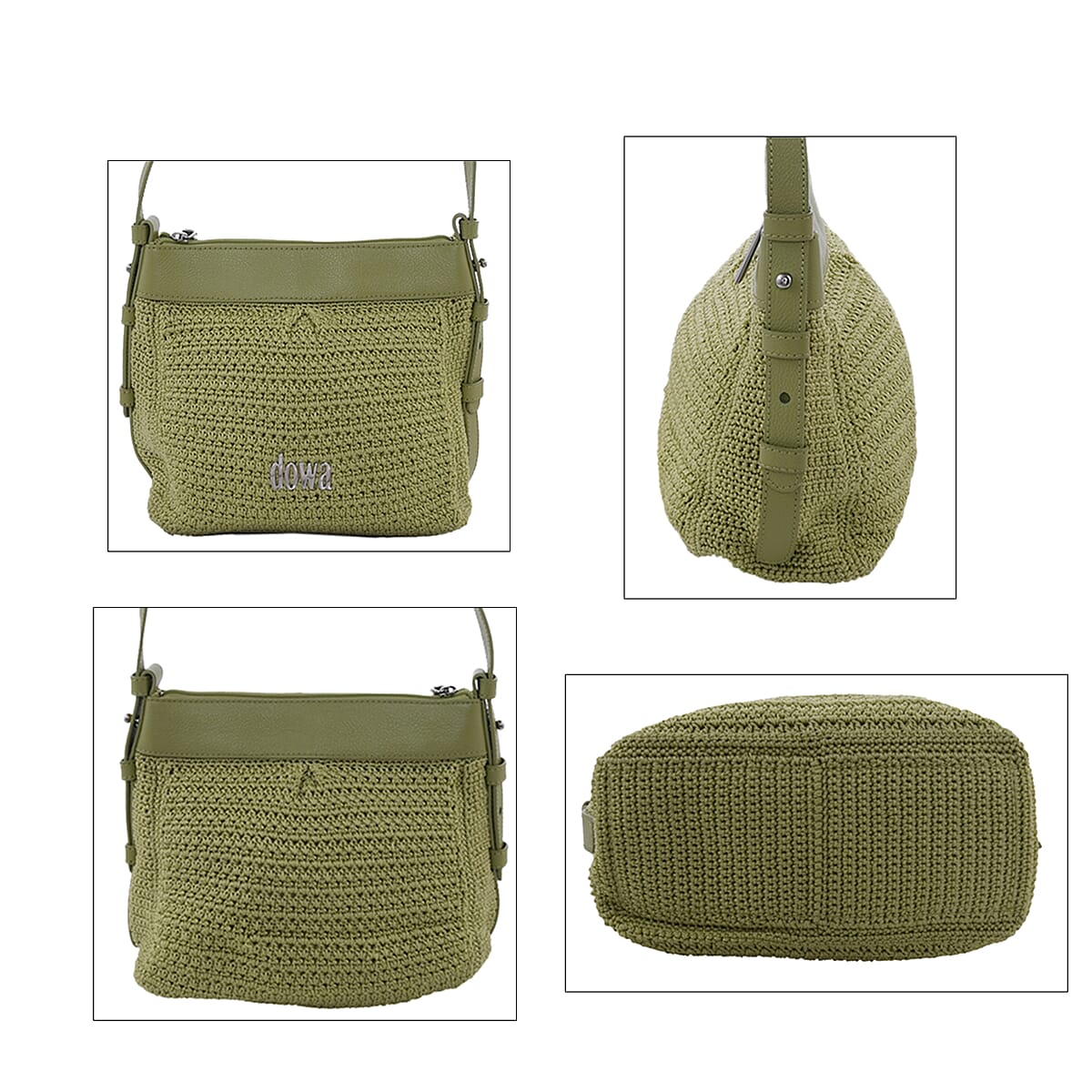 DOWA Light Green 100% Nylon with Leather Handwoven Crossbody Bag image number 1