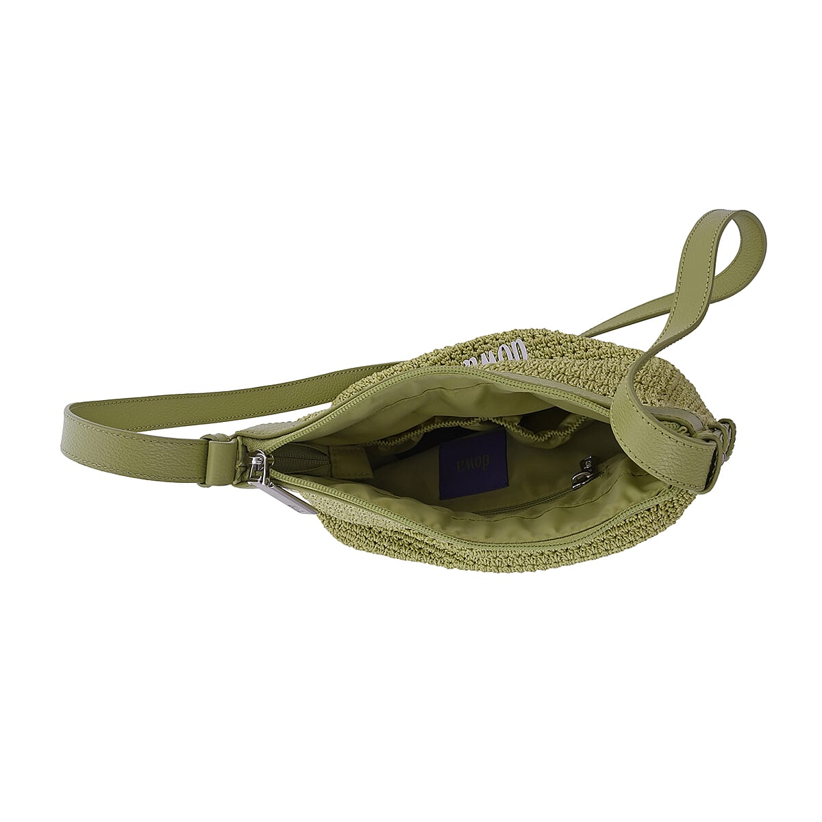 DOWA Light Green 100% Nylon with Leather Handwoven Crossbody Bag image number 2