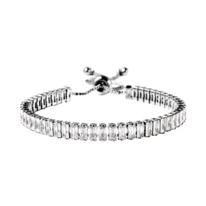 Simulated White Diamond Bolo Bracelet in Silvertone