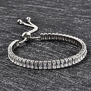 Simulated White Diamond Bolo Bracelet in Silvertone