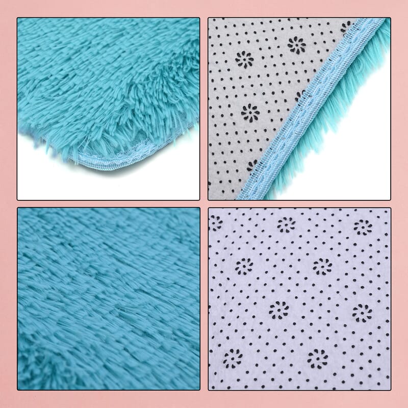 Homesmart Blue Microfiber High Pile Rug with Non-Slip Back