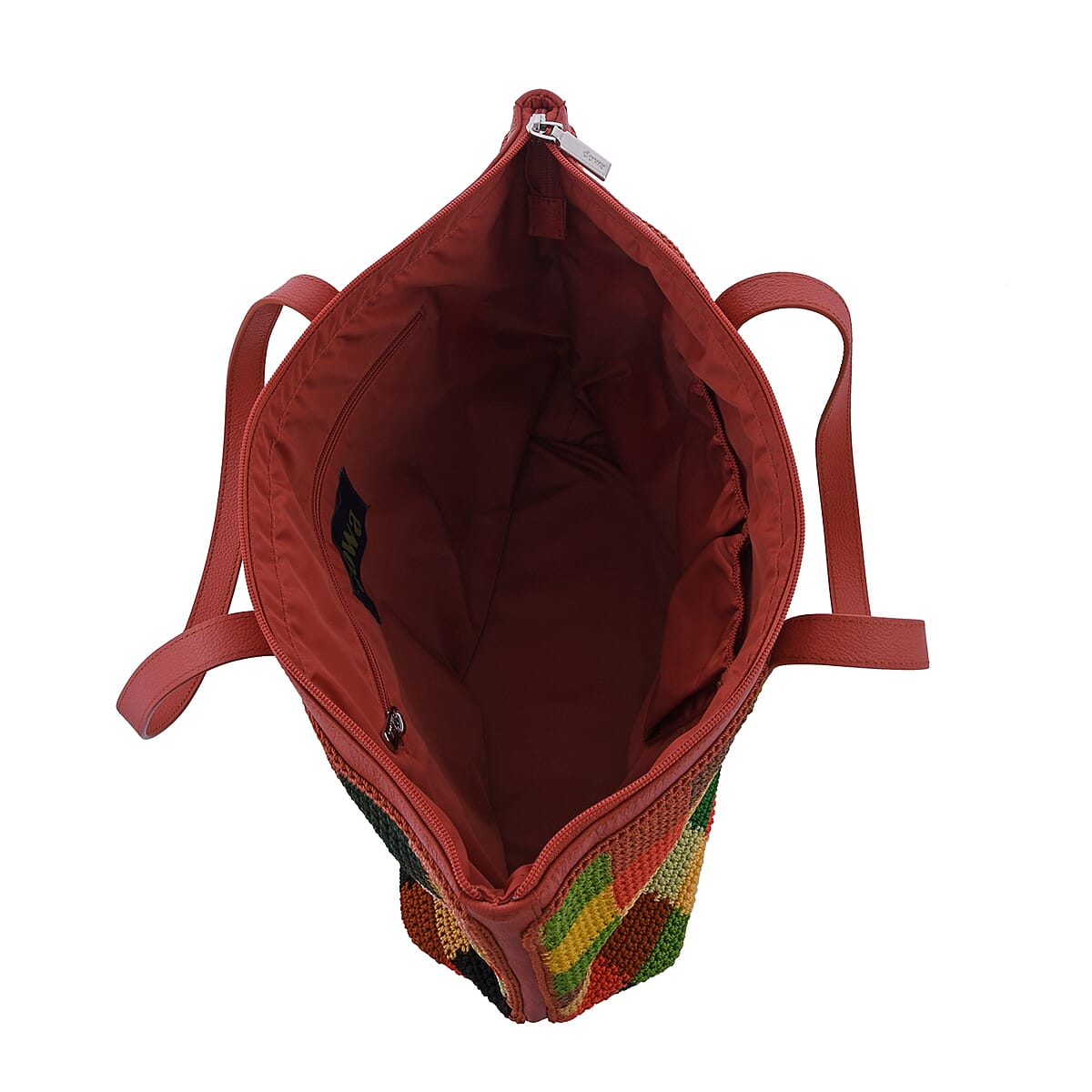 DOWA Multi Color Cameo 100% Nylon with Leather Handwoven Tote Bag image number 2