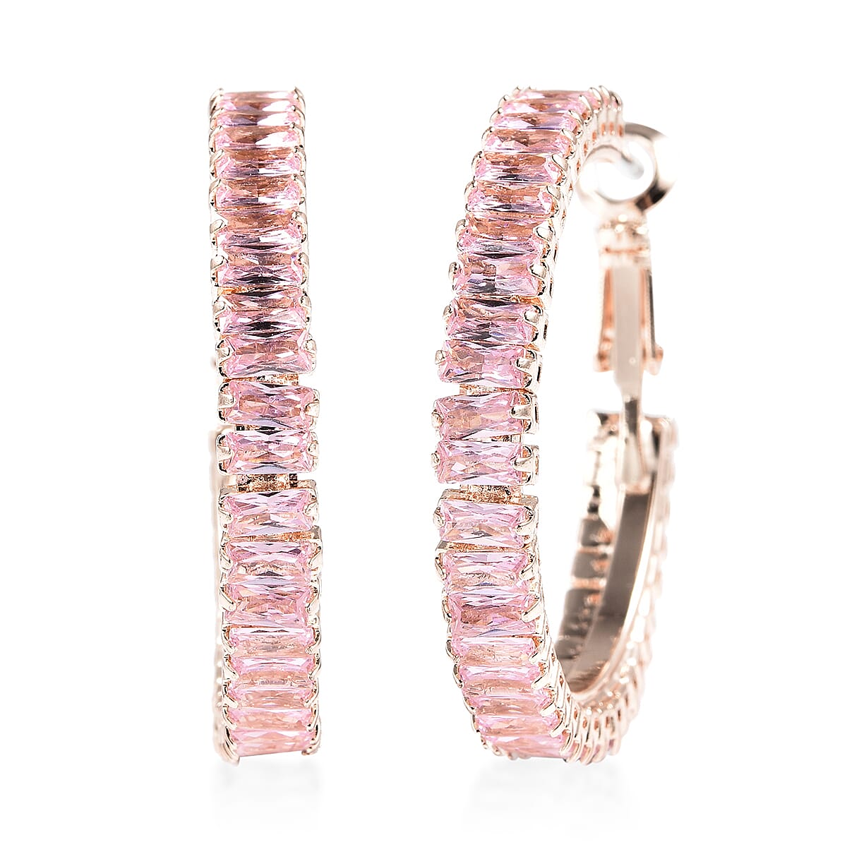 Simulated Pink Diamond Hoop Earrings in Rosetone