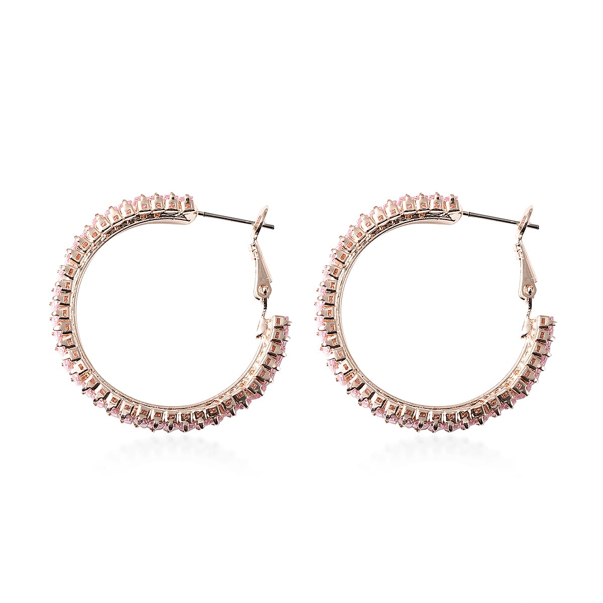 Simulated Pink Diamond Hoop Earrings in Rosetone