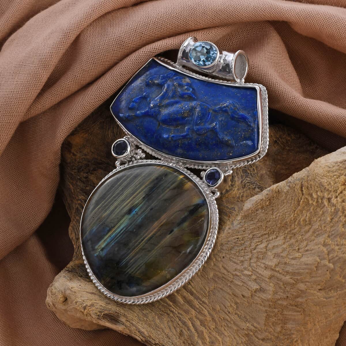 Sajen Silver Malagasy Labradorite and Multi Gemstone Pendant in Sterling Silver 158.35 ctw image number 1