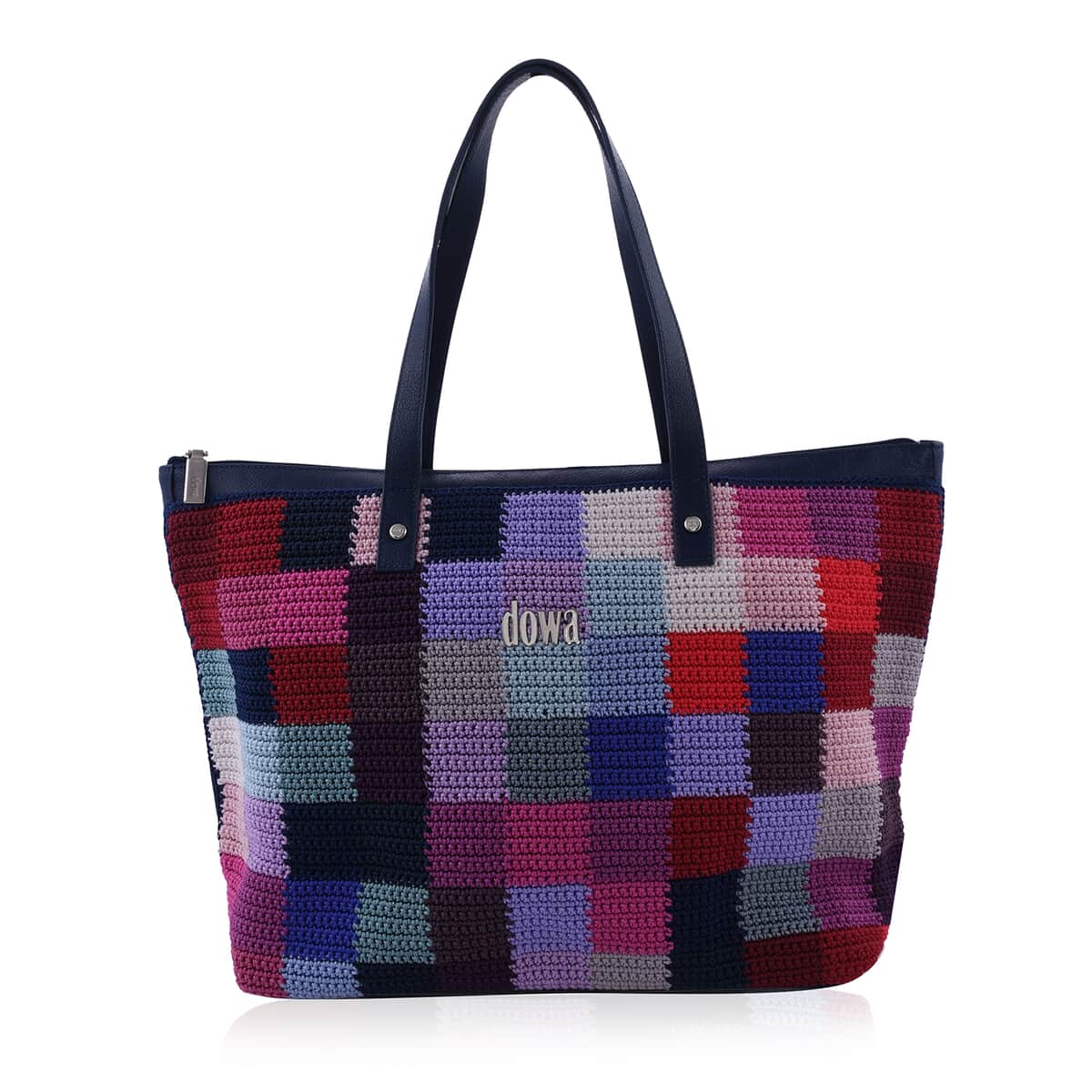 DOWA Multi Color Indigo 100% Nylon with Leather Handwoven Tote Bag image number 0