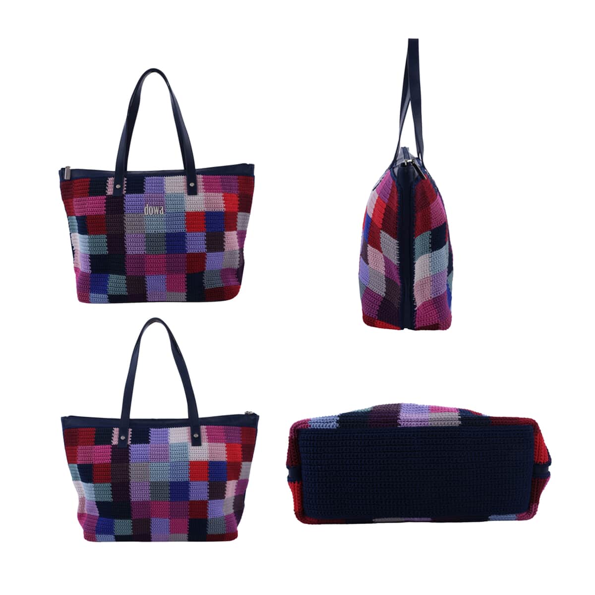 DOWA Multi Color Indigo 100% Nylon with Leather Handwoven Tote Bag image number 1