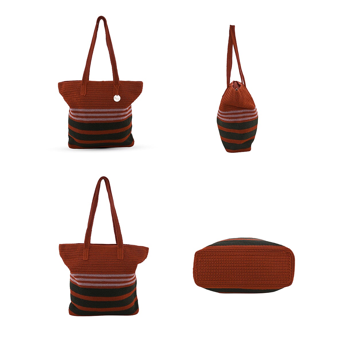 DOWA Orange, White and Green 100% Nylon Handwoven Tote Bag image number 1