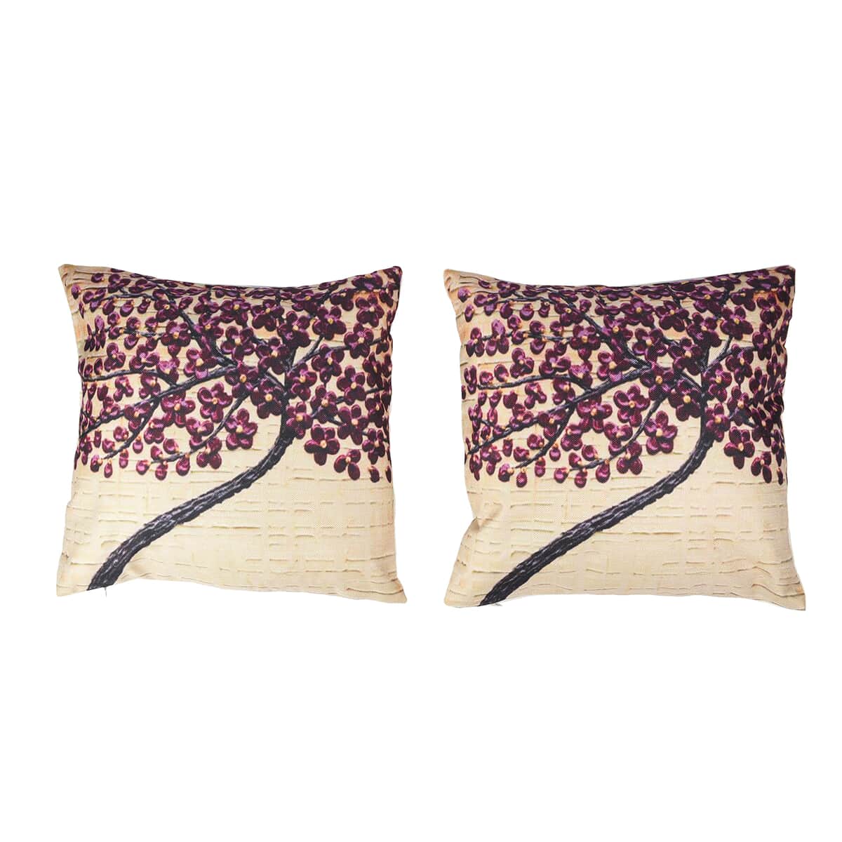 Homesmart Beige & Burgundy Floral Tree Pattern 100% Polyester Cushion Cover Set of 2, Wrinkle Resistant Ultra Soft Cushion Cover Set with Zipper Closure image number 0