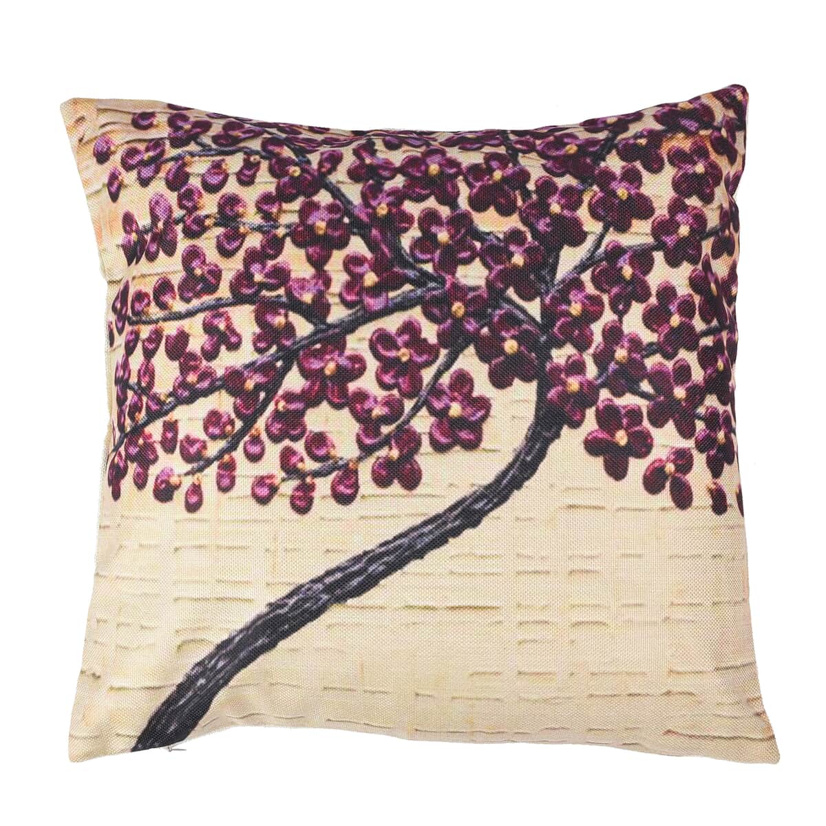 Homesmart Beige & Burgundy Floral Tree Pattern 100% Polyester Cushion Cover Set of 2, Wrinkle Resistant Ultra Soft Cushion Cover Set with Zipper Closure image number 1