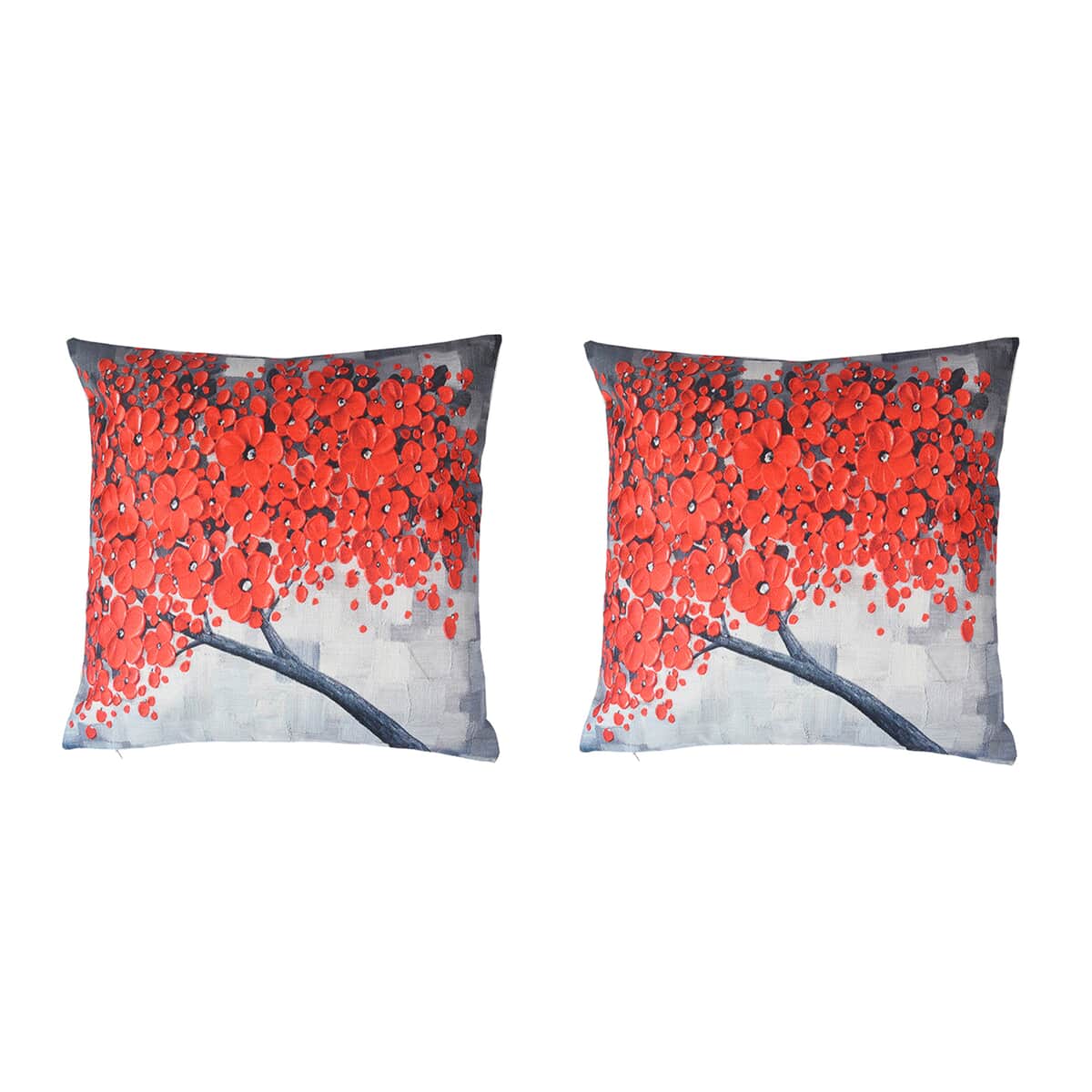 Homesmart Gray & Orange Floral Tree Pattern 100% Polyester Cushion Cover Set of 2, Wrinkle Resistant Ultra Soft Cushion Cover Set with Zipper Closure image number 0