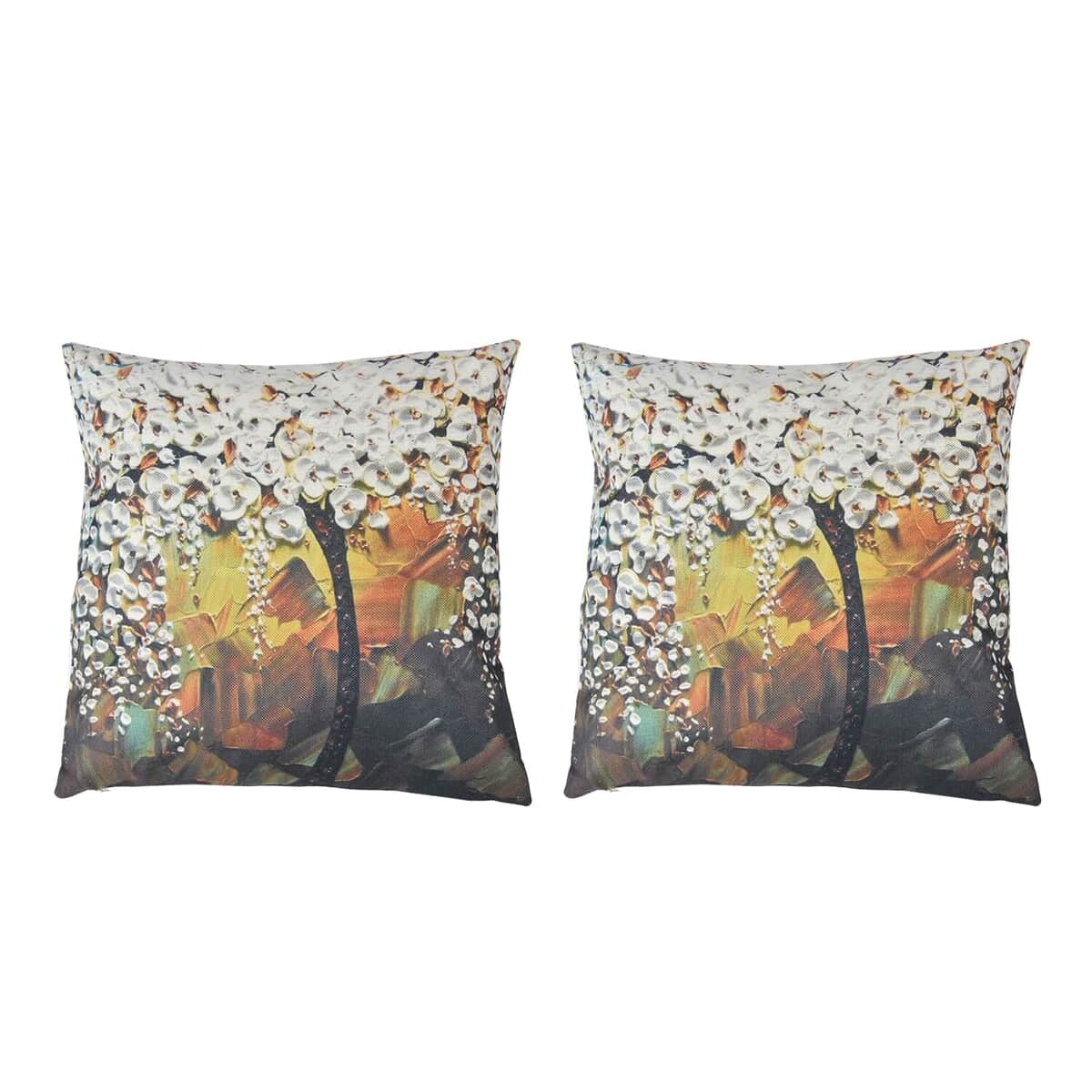 Homesmart White & Yellow Floral Tree Pattern 100% Polyester Cushion Cover Set of 2, Wrinkle Resistant Ultra Soft Cushion Cover Set with Zipper Closure image number 1