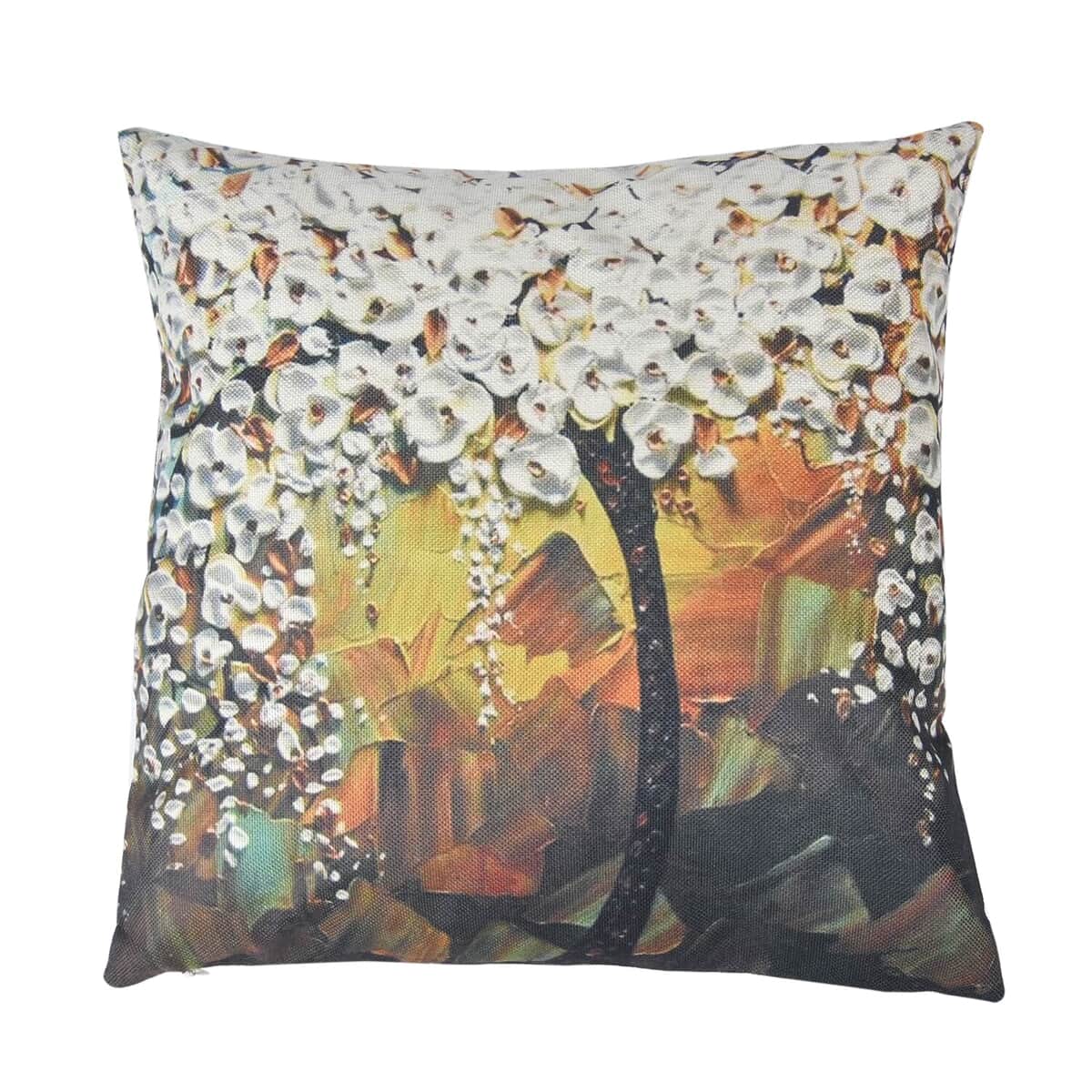 Homesmart White & Yellow Floral Tree Pattern 100% Polyester Cushion Cover Set of 2, Wrinkle Resistant Ultra Soft Cushion Cover Set with Zipper Closure image number 2