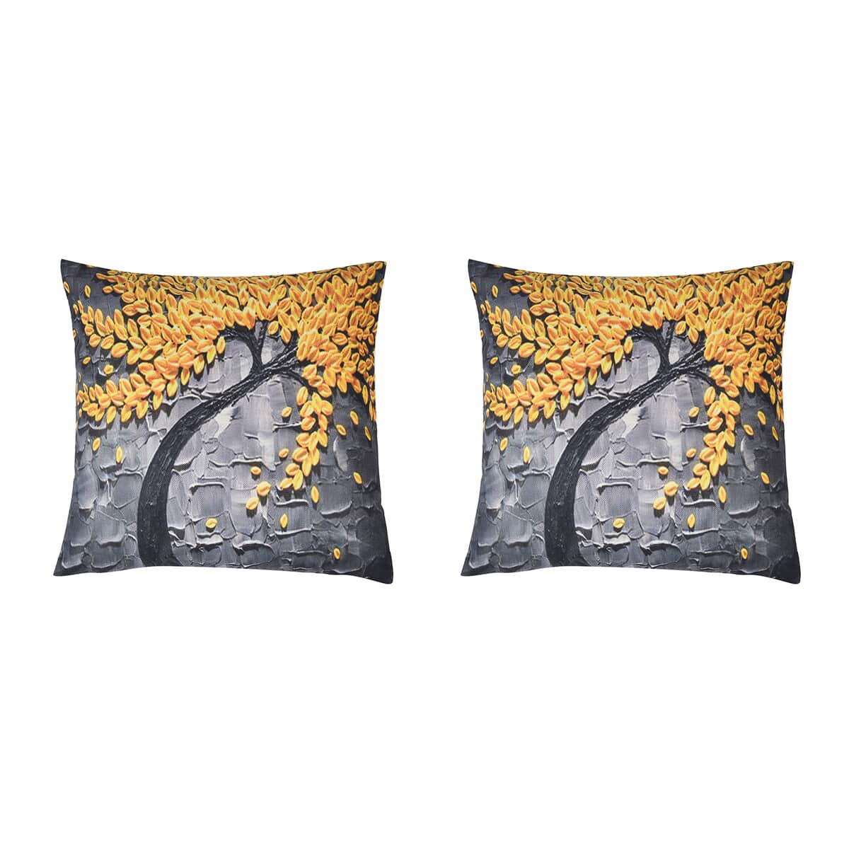 Homesmart Gray & Yellow Floral Tree Pattern 100% Polyester Cushion Cover Set of 2, Wrinkle Resistant Ultra Soft Cushion Cover Set with Zipper Closure image number 0