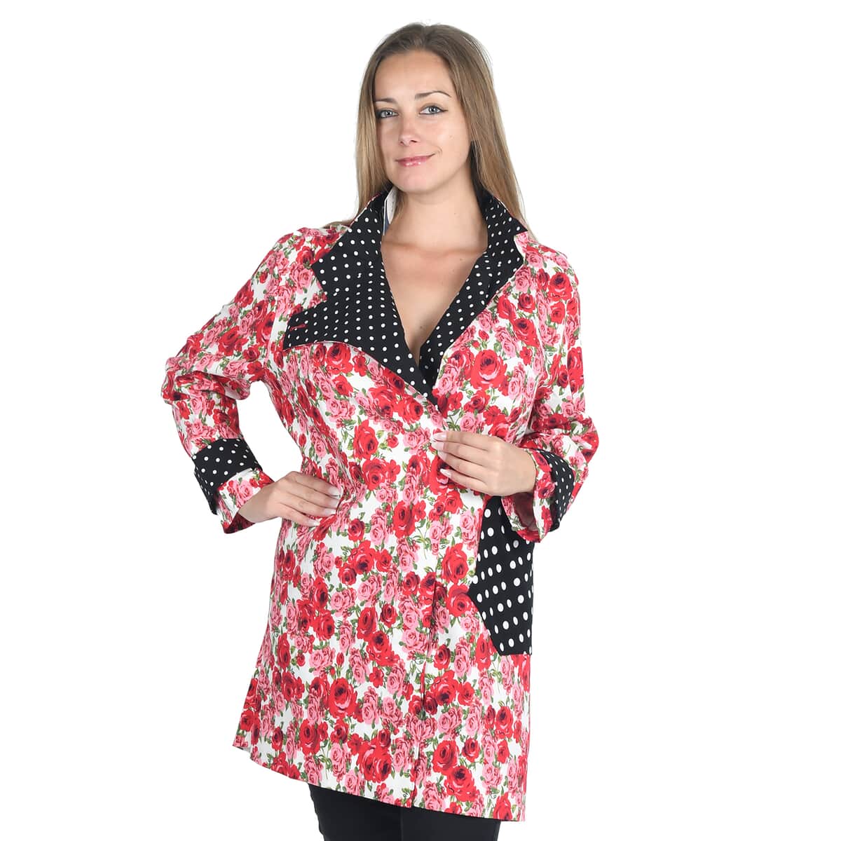 JOVIE Rose and Polka Dot Printed Asymmetrical Jacket with Stand Collar (S) image number 0